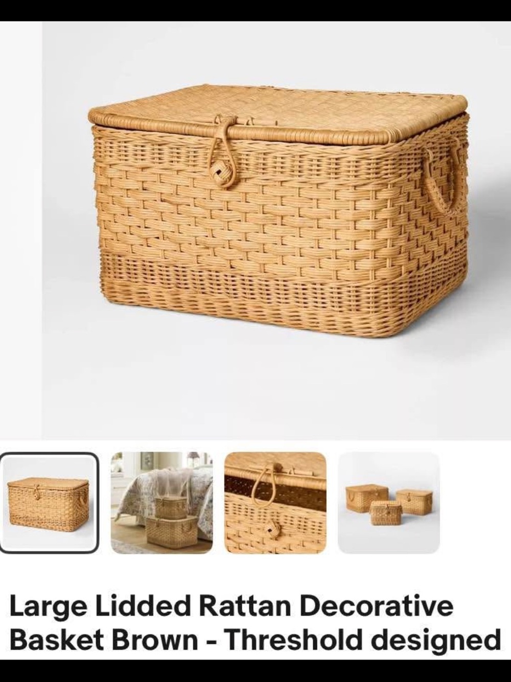 Threshold Natural Tan Woven Rattan Lidded Basket